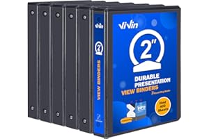 3 Ring Binder 2 Inch, ViVin Sturdy 2"-Round Ring Binder with 2 Interior Pockets, Clear View Cover, PVC-Free, Fits 400 Sheets of 8.5'' x 11'' Paper, Office Home School (6 Pack, Black)