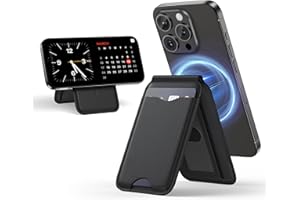 LULULOOK Magnetic Wallet Stand for Phone, 2-in-1 Full Grain Leather Mag-Safe Card Holder for iPhone 16/15/14/13/12 Plus Pro Max Series, Mobile Phone Wallet w/3 Card Slots, Not for iPhone Mini - Black