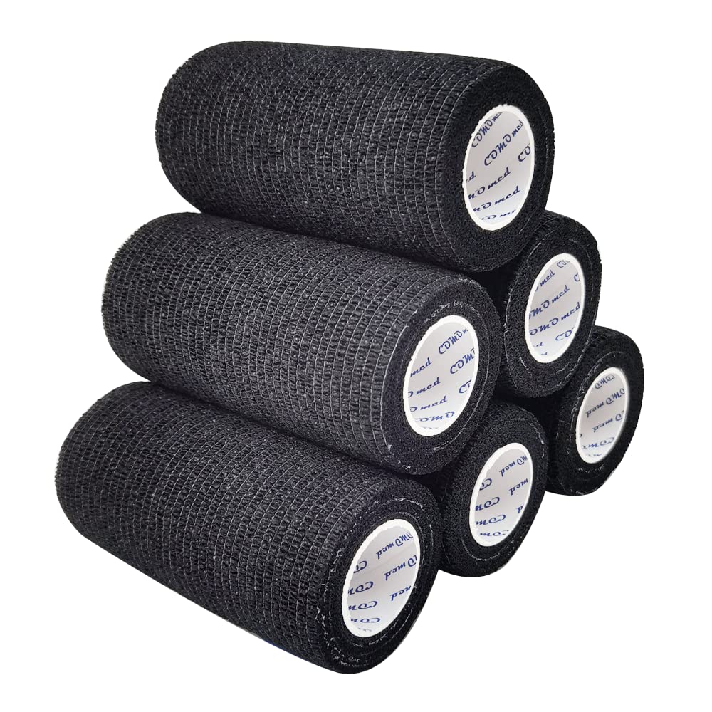 COMOmed Cohesive Bandage Adhesive Bandage Roll Flexible Bandage Non-woven Cohesive Athletic Tape Alleray tested Black 10cm 6 Rolls