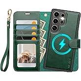 OCASE for Samsung Galaxy S25 Ultra Detachable Wallet Case with Card Holder, [2 in 1] PU Leather Flip Folio Case with RFID Blocking Stand Wrist Strap Shockproof Phone Cover 2025, Blackish Green