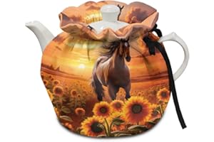 Flashideas Sunflower Horse Tea Cozy Teapot Cozies Dust Proof Insulated Teapot Cover Keep Warm Home Kitchen Table Decorative Accessories Tea Kettle Quilt for Hotel Restaurant Tea Party