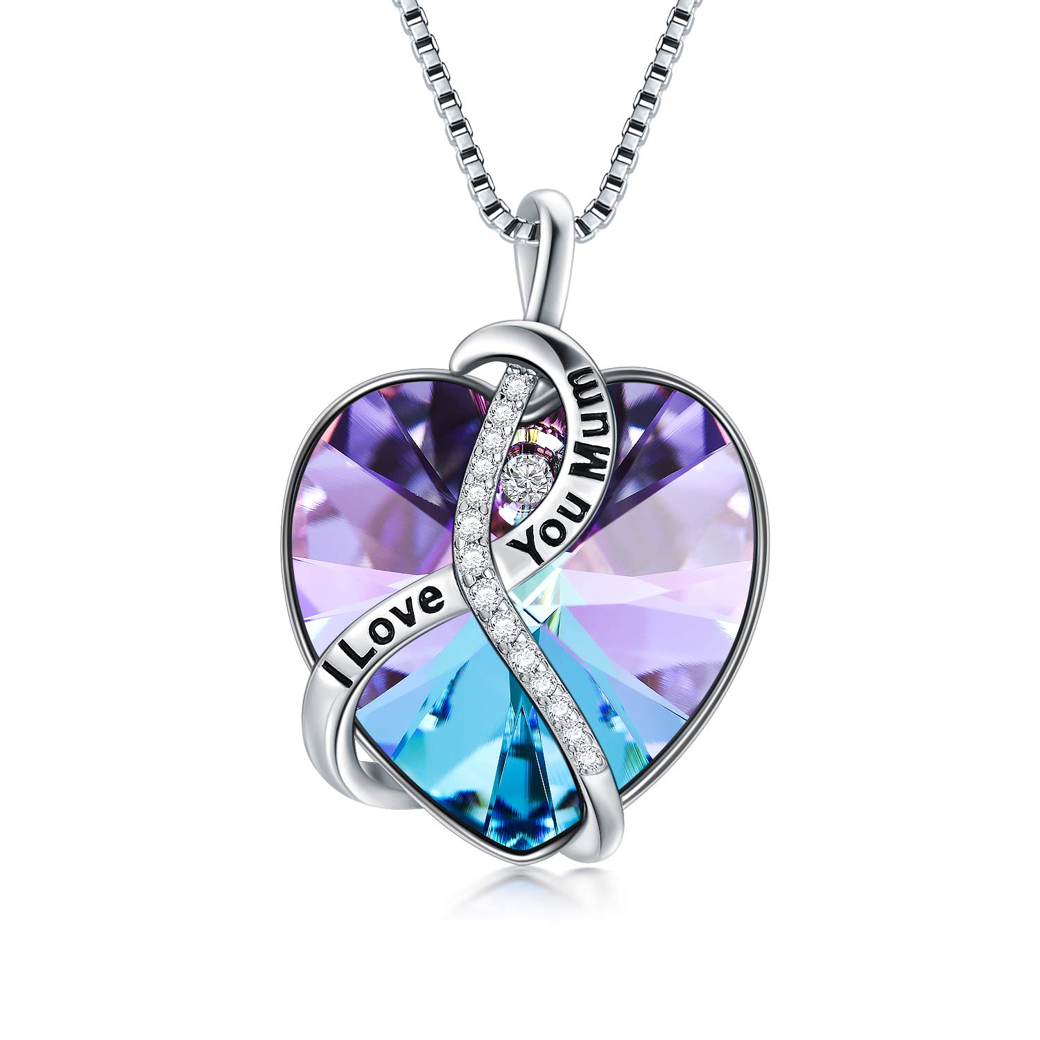 AOBOCO Gifts for Mum Necklaces Mother Birthday Gifts Sterling Silver I Love You Mum Heart Necklace (Purple)