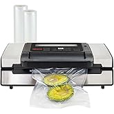 Nesco Deluxe Food VS-12 Vacuum Sealer, 130 Watts, Kit Bags &amp; Viewing Lid, Compact, Silver