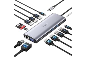 IAVKYU Docking Station 3 Monitors for Windows Laptop, USB C Docking Station with Dual HDMI 4K 60Hz, 1 VGA, 5 USB-A, 100W PD, Ethernet, Mic/Audio, SD/TF, USB Hub for Laptop for Dell XPS/HP/Lenovo/Surface