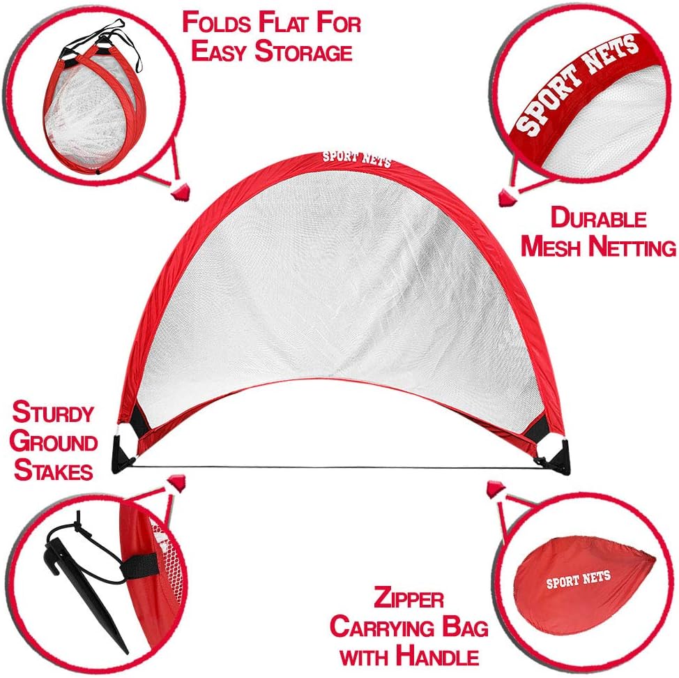 Hit Run Steal Portable Pop Up Soccer Goals Set of 2 - Two Folding Portable Soccer Goals with Carry Case - Available in 2.5ft, 4ft and 6 Foot Sizes. (2.5 Ft. (2 Goals + Bag)) : Sports & Outdoors