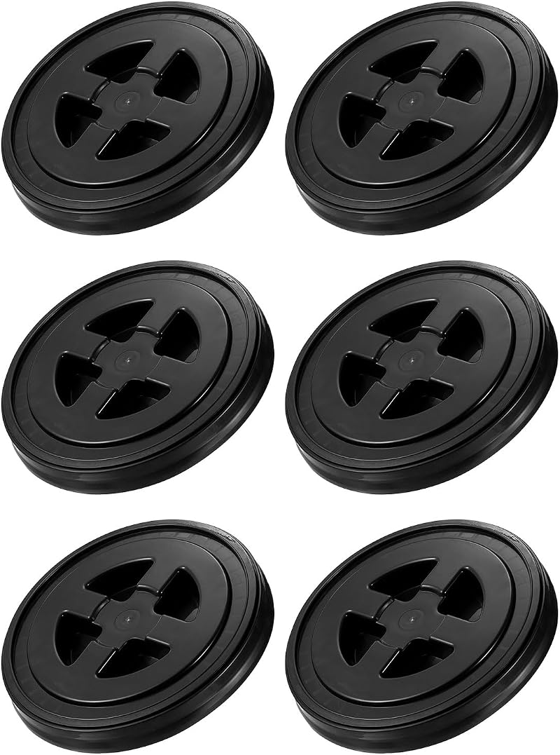 PATIKIL 6x 5 Gallon Bucket Lids Seal Leak Proof Screw On Black PP Plastic