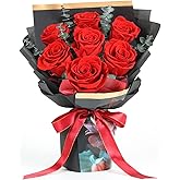 Jtoder Preserved Flowers Bouquet 7 Roses, Forever Flower for Delivery Birthday Anniversary Wedding, Eternal Real Roses Bouquets with Gifts Box for Women Wife Mother Day, Red