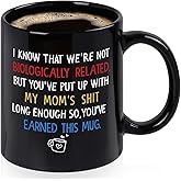 YHRJWN Step Dad Christmas Gifts, I Know That We're Not Biologically Related Mug, Birthday Christmas Gifts for Bonus Dad, 11 Oz Black