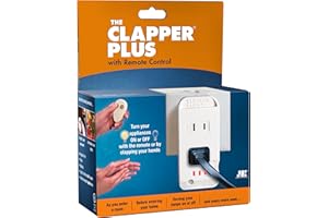 The Clapper Plus with Remote Control - Wireless Sound Activated On/Off Light Switch, Clap Detection, Perfect for Kitchen/Bedroom/TV/Appliances, 120 V Wall Plug, Smart Home Technology, As Seen On TV