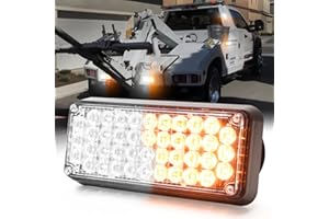 BooYu 1-Pcs Battery Operated LED Emergency Strobe Lights Bar w/Magnetic Base Rechargeable Portable Roadside Roof Top Mini Plow Flash Beacon Warning Light for Truck/Vehicle (Amber/White)