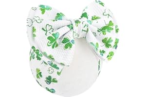 ONENINEDREAM 7” Large St Patricks Baby Bows Green Shamrock Headbands for Newborn Girls White Leaves Tied Bow Hairband Infant St Patricks Day Hair Accessories Gift