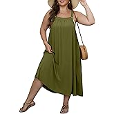 OLRIK Women's Plus Size Summer Dress 2026 Overall Midi Sundress for Women Loose Fit Adjustable Strap Beach Swimsuit Cover Up
