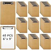 WOPPLXY 40 Pcs Mini Clipboards, 6" x 9" Small Clipboards Bulk, Wood Hardboard with Low Profile Clip, A5 Memo Size Clip Boards, Mini Wooden Clipboard for Home, Office, School Classroom Supplies, Brown