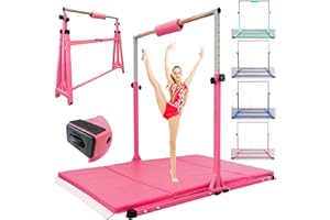 Seliyoo Foldable Gymnastic Bar for Kids Ages 3-20,5FT/6FT Horizontal Bar Base Length,Height Adjustable Kids Training Bar for Gymnastics,Gymnastics Equipment for Home Clubs