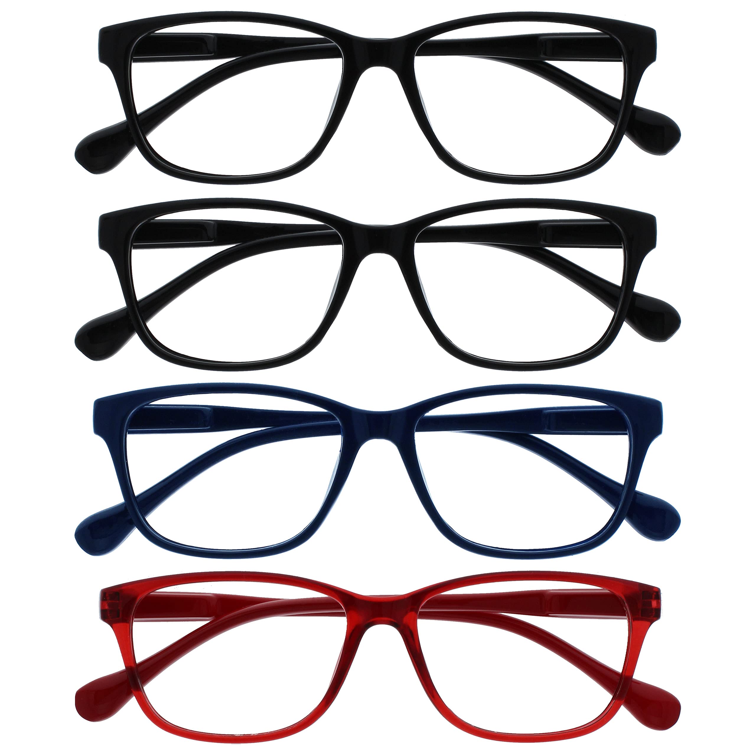 The Reading Glasses Company Black Navy Blue Red Lightweight Readers Value 4 Pack Mens Womens Spring Hinges RRRR27-113Z +1.00