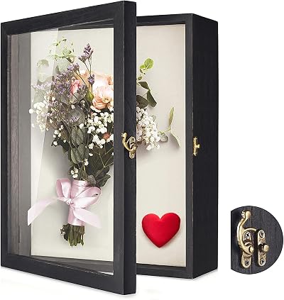 TJ.MOREE Flowers Shadow Box Display Case 11x14 Rustic Black with Glass Door