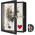 TJ.MOREE Flowers Shadow Box Display Case 11 x 14 Large Shadowbox Frame with Glass Window Door Wedding Bouquet Medals Photos Memory Box for Keepsakes - Rustic Black