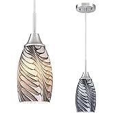 Viinew 1-Pack Mini Glass Pendant Light 4.72" with Handblown Black Gray Marble Art Glass Hanging Light Oval Ceiling Hanging Li