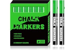 SILENART Chalk Markers Green 8 Pack - Vibrant Chalkboard Marker for Blackboard Dry Erase Board Windows Glass Mirror Menu Board - - 8 Pack