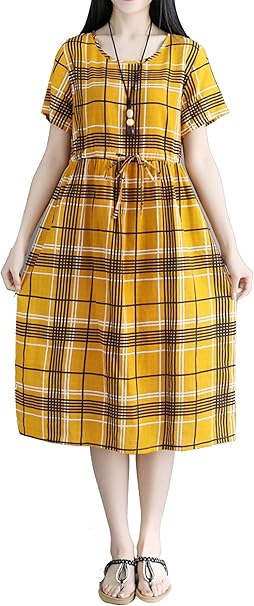 P Ammy Fashion Women's Checker Loose Fit Tunic Dress Blue Size UK 14