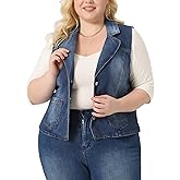 Agnes Orinda Plus Size Denim Vest for Women Lapel Sleeveless Button Down Classic Jean Jacket Vest