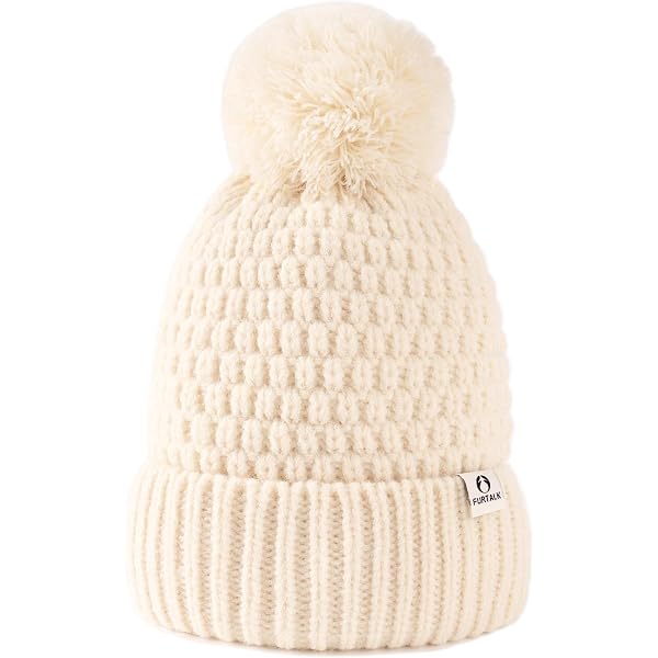 Norla Canada White Knit Pom Beanie Wool Blend Winter Hat Knit Stocking Hat with Faux Fur Pom Unisex - White  main image 3