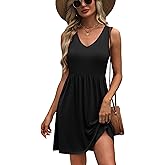 WIHOLL Women's Summer Casual V Neck Sleeveless Tank Dress A-Line Beach Sundresses with Pockets