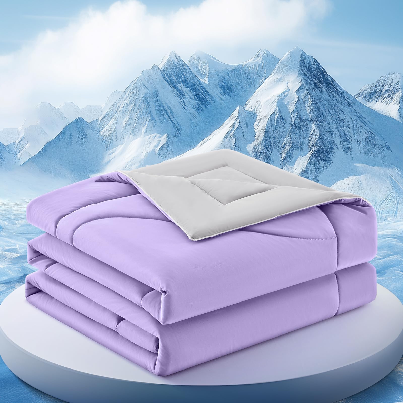 Photo 1 of FineMay Cooling Comforter King Size, Double-Sided Cooling Blanket for Hot Sleepers & Night Sweats, Arc-Chill Q-Max > 0.4 Breathable Ice Blanket, Lightweight Cold Comforter (108''x90'', Purple)
