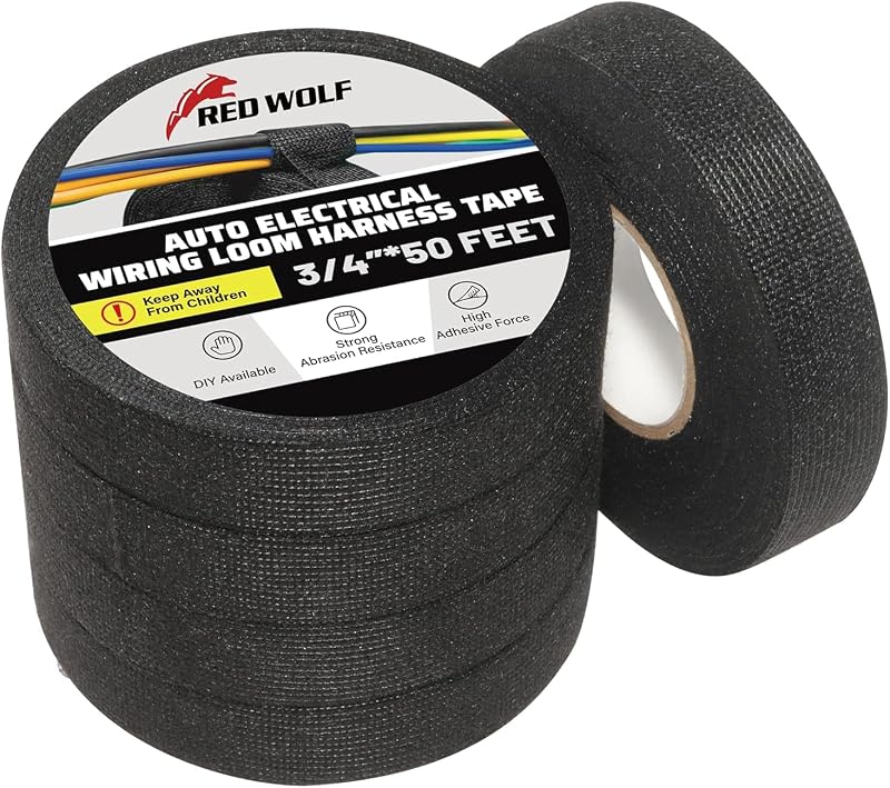 RED WOLF Wiring Loom Cloth Tape 3/4 in x 50 ft 5 Pack Heat Resistant