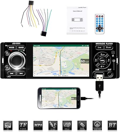 Amazon カーオーディオ 1 Din 4 1インチ Hd ミラーリンク タッチパネル Fm Aux出力 Bluetooth Usb Sd対応 3001 プレーヤー レシーバー 車 バイク