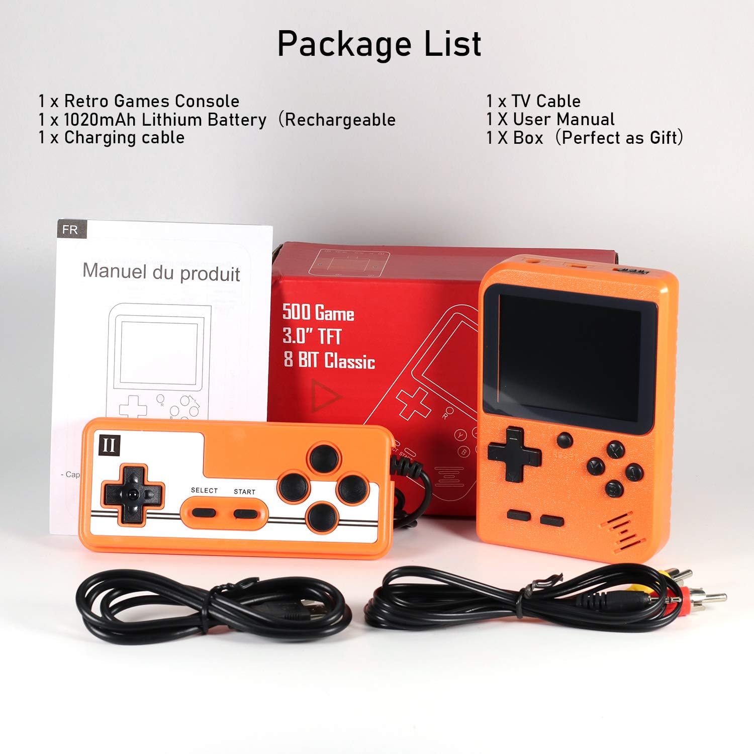 Imponigic Handheld Game Console Retro Mini Game Player with 500 Classical FC Games Double Players Mode Support Connect TV: Electronics