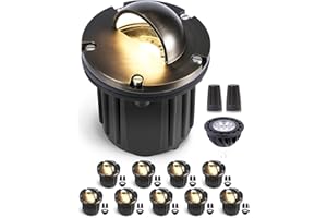 Gardenreet Brass Low Voltage Well Lights LED, 12V In Ground Landscape Lighting Outdoor Waterproof, Wired in-Grade Uplights Beacon Top Bronze for Backyard Wall with 5W 450LM 2700K MR16 Bulb 10 Pack