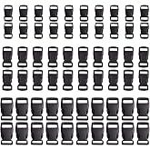 JIAKAI 60 pcs -5/8, 1/2, and 3/8 inch Black Plastic Contoured Side Release Buckles For Paracord Bracelets(20 Each)