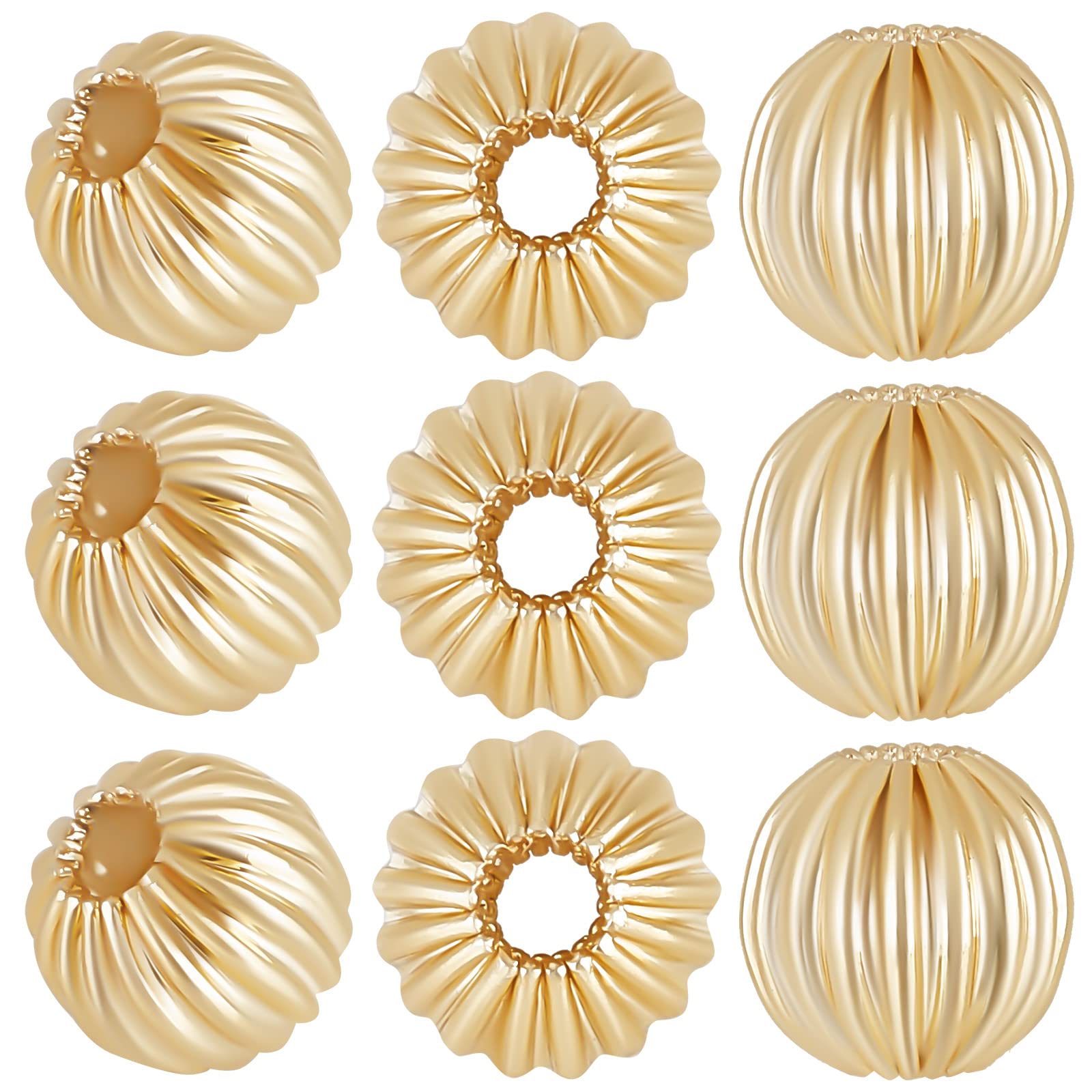 Beebeecraft 100Pcs/Box Round Spacer Beads 6mm 14K Gold Plated Brass Grooved Corrugated Loose Beads Jewellery Making Beads for DIY Bracelet Earring Necklace (Hole: 0.06in/1.6mm)
