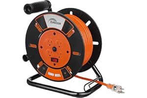HONDERSON 80 FT Open Extension Cord Reel with 4 Electrical Outlets,Heavy Duty 14 AWG/3C SJTW Power Cord,13 AMP Circuit Breaker,Hand Wind,ETL Listed,Orange