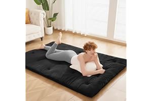 VIPBED Japanese Floor Futon Mattress Twin Size 38"x 80", 2.5'' Thick Foldable Roll Up Floor Bed Sleeping Pad, 25D Foam Filled Tatami Mat with Straps for Guest Room, Dormitory & Camping, Classic Black