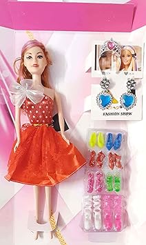 XTRENGTH Sparkle Girl Princess Doll with Dollhouse Accessories and Crown (9 inch)