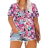 ForHailey Plus Size Tops for Women Tunic Tops Plus Size Clothes Summer Short Sleeve V Neck T Shirts Floral Print Mutilcolor 3X-Large