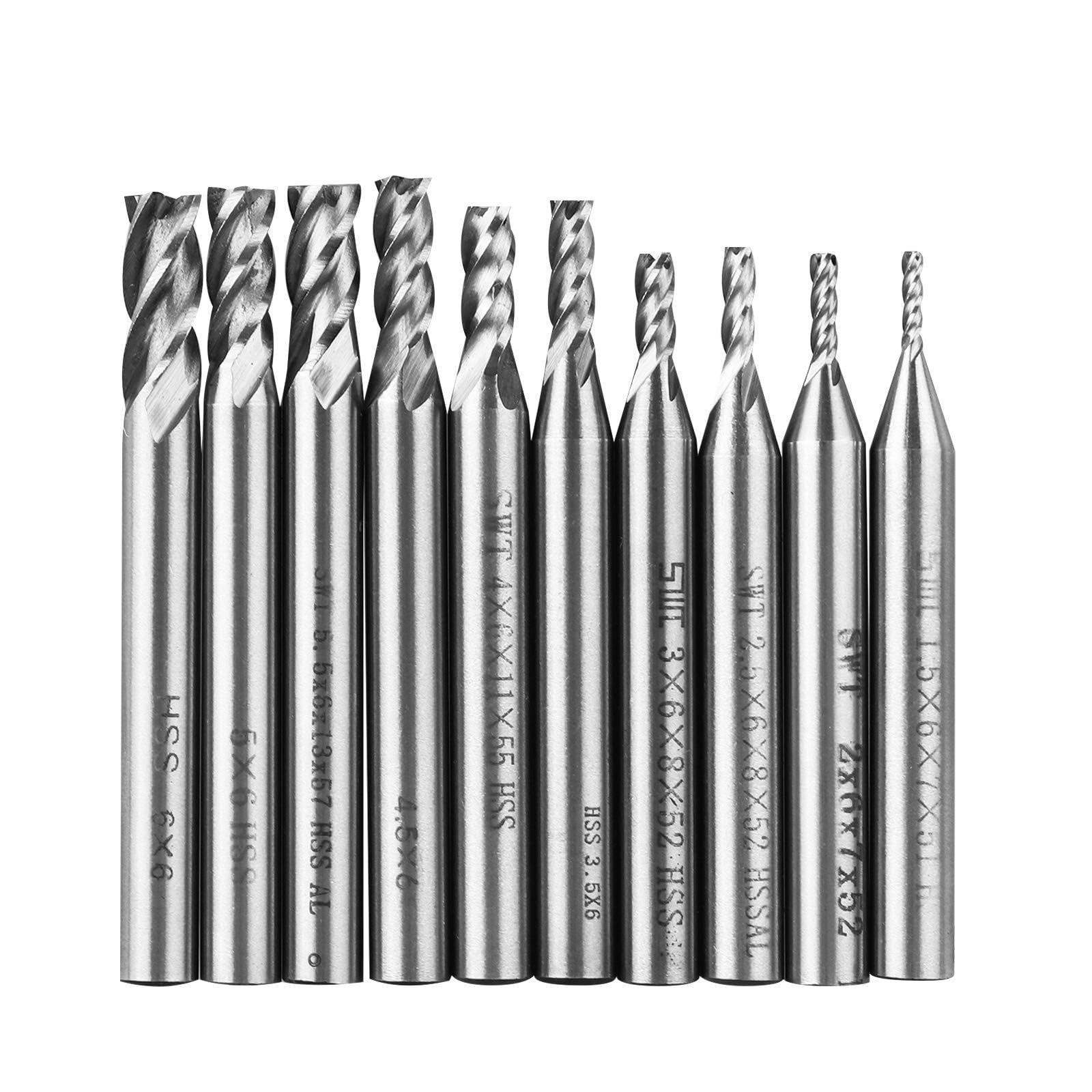 Linkstyle 10PCS 1.5-6mm HSS Drill End Mill Bits Set, 4 Flute CNC Carbide Straight Shank Milling Cutter Tool for Wood Aluminum Steel Titanium Metal