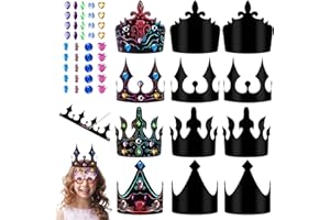 BYHOO Scratch Art Crowns & Stickers - Rainbow & Black Crowns, Customizable, Perfect for Kids' Parties