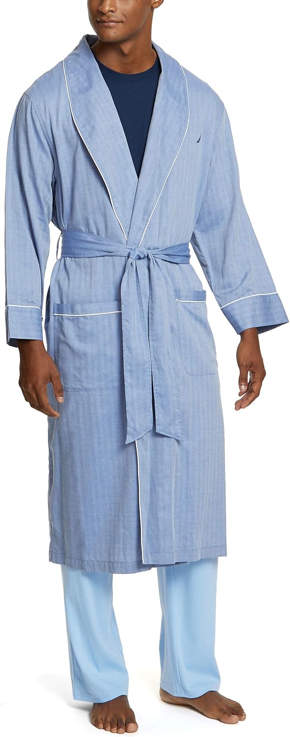 Nautica Men's Long Sleeve Lightweight Cotton Woven Robe at  Men’s Clothing store