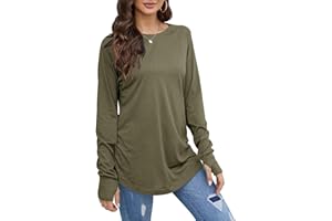 ZWSPTO Women's Spring Long Sleeve Tops O-Neck Basic Solid Color T-Shirts Blouse Tunic Tops with Thumb Holes