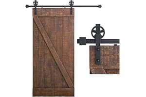 SMARTSTANDARD 6 Feet Heavy Duty Sliding Barn Door Hardware Kit, 4FT - 18FT, Black, Smoothly and Quietly, Simple and Easy to Install, Fit 36" Wide Panel (Industrial Bigwheel Hangers)