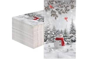 GREENCIAN 100 Pcs Winter Snowman Paper Napkins 3 Ply Gray and White Snowman Disposable Absorbent Hand Towels Xmas Snowflake Guest Napkins for Winter New Year Holiday Lunch Dinner Kitchen Supplies Decorations