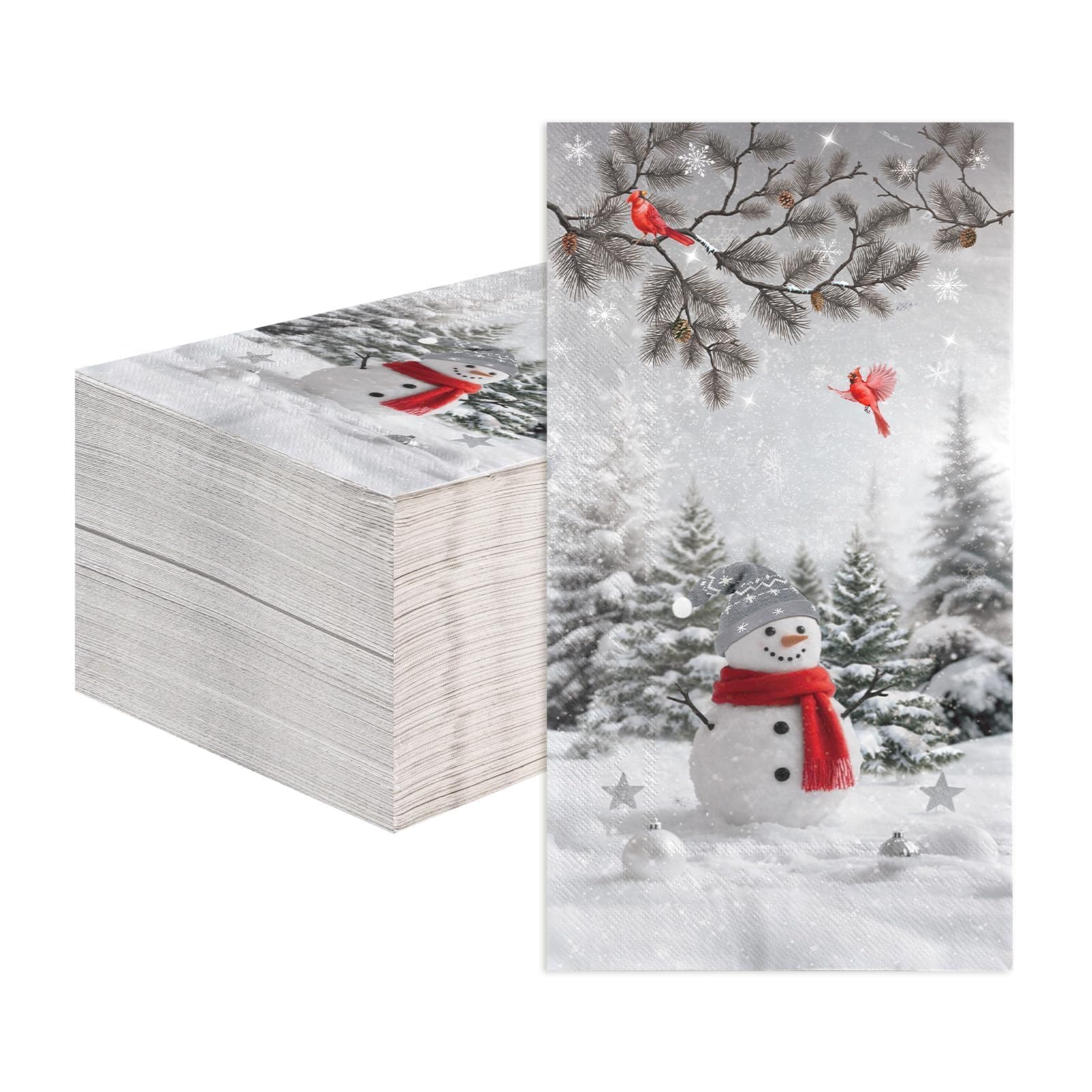 Photo 1 of 100 Pcs Winter Snowman Paper Napkins 3 Ply Gray and White Snowman Disposable Absorbent Hand Towels Xmas Snowflake Guest Napkins for Winter New Year Holiday Lunch Dinner Kitchen Supplies Decorations