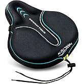 Sanctus Bike Seat Cushion Cover Memory Foam, Large Wide Bicycle Saddle Soft for Men Women, Comfort Exercise Cycle Seats Cover Padded Fits Stationary Bikes, Cruiser, Spin, with Waterproof Cover Blue