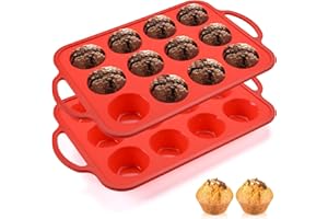 Vinino 2Pack Small Silicone Muffin Pans with Metal Reinforced Frame, 12 Cup Easy to Release Silicone Cupcake Pan, BPA Free Silicone Muffin Tray, Cupcake Baking Pan for Oven Dishwasher Safe