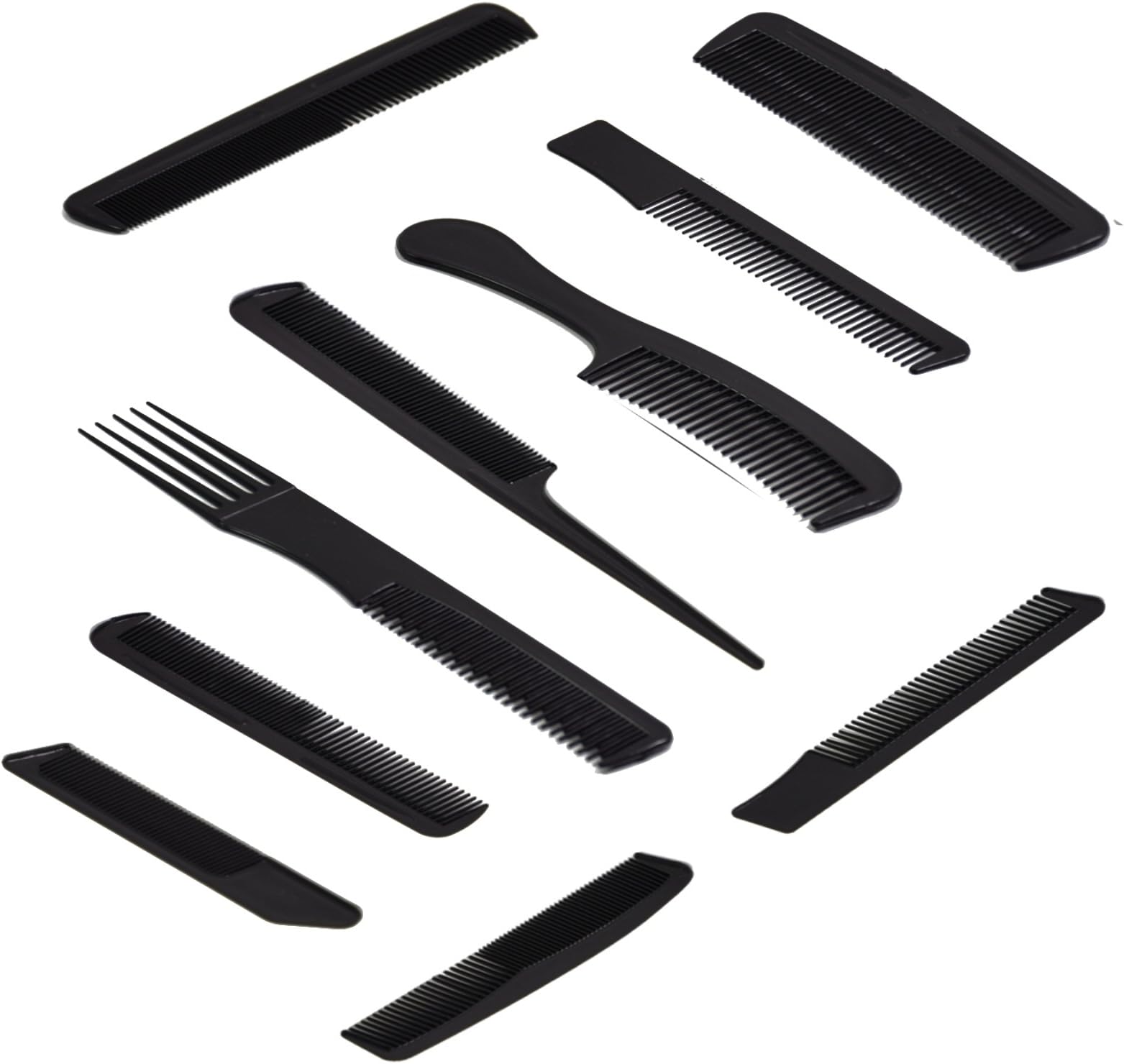 Professional Hair Styling Comb Kit Black Plastic Kit 10 Piece