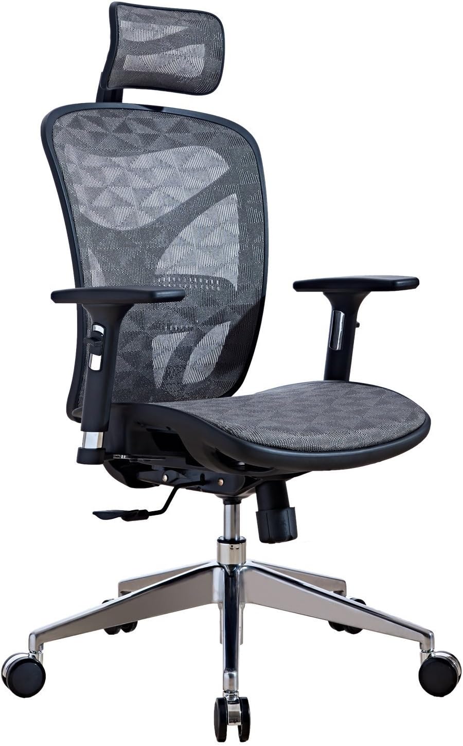 LSCING Ergonomic Mesh Office Chair - Adjustable Armrests Computer Desk Chair with Solid Aluminum Base, Grey & Black