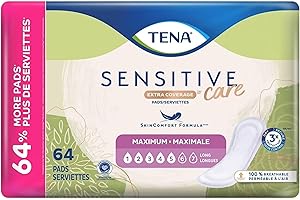 TENA Sensitive Care Extra Coverage Maximum Pad for Women, Postpartum and Bladder Control, 64 Count
